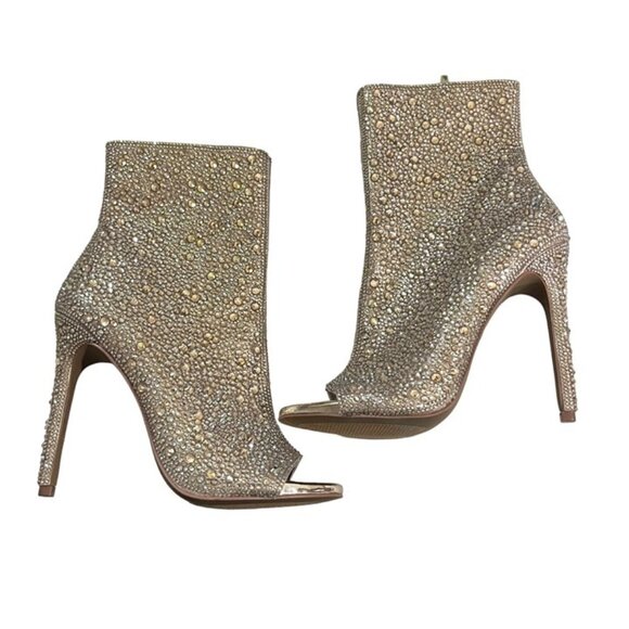 Steve Madden boots women's 8 champagne gem studded Dispute booties peep toe - Picture 1 of 8